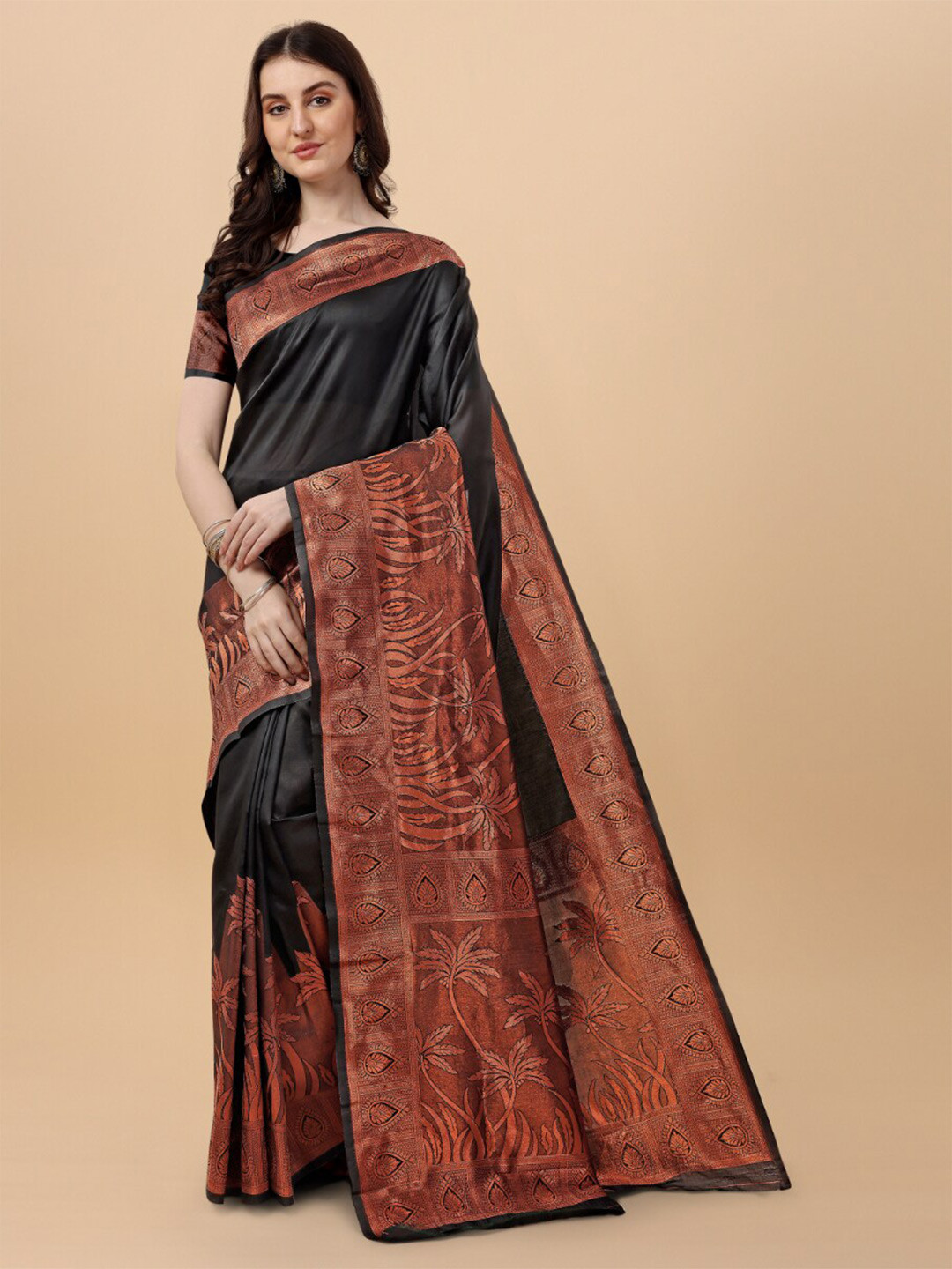 

Jinax Woven Design Zari Pure Silk Banarasi Saree, Black