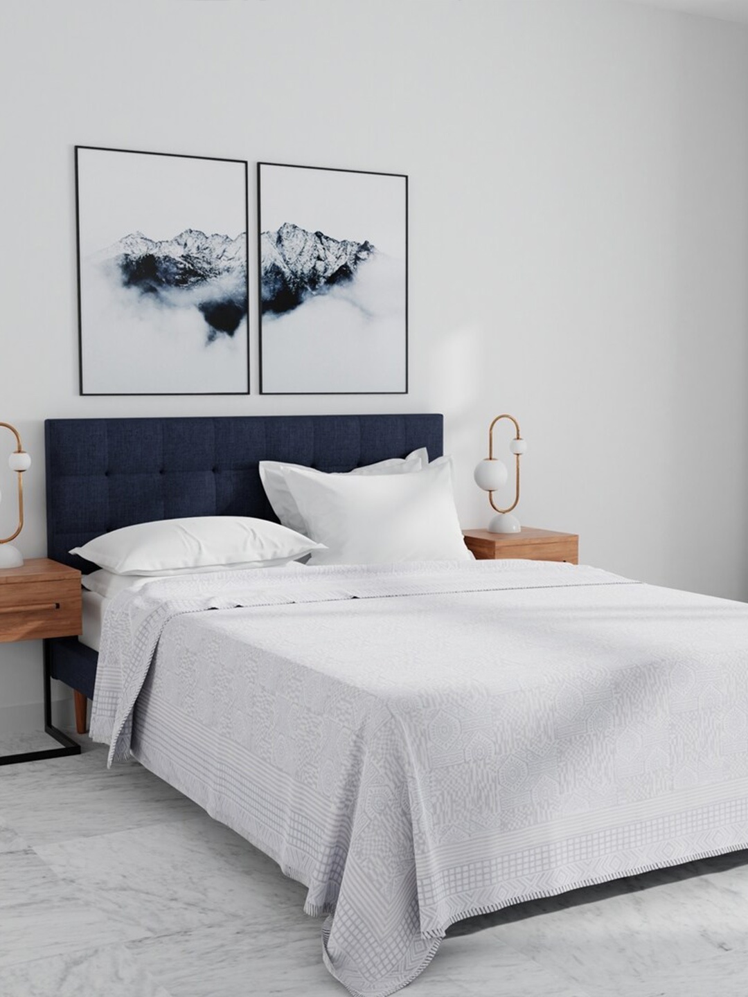 

HOUMN White & Grey Geometric Mild Winter 210 GSM Cotton Double Bed Dohar