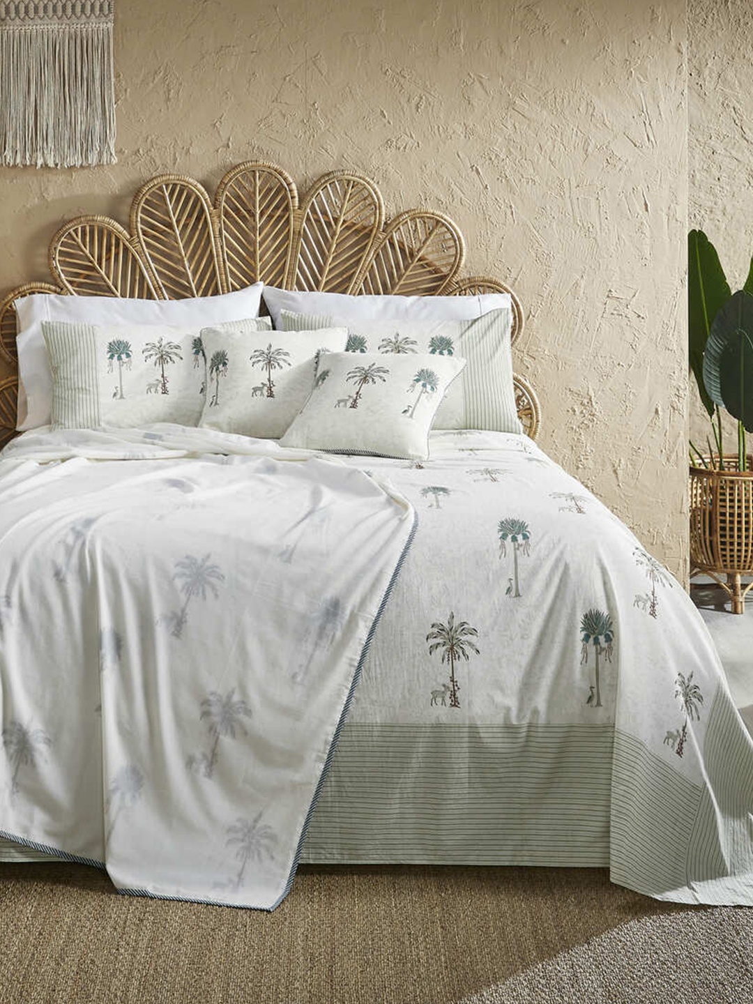 

HOUMN Cream-Coloured & Grey Mild Winter 210 GSM Cotton Double Bed Dohar