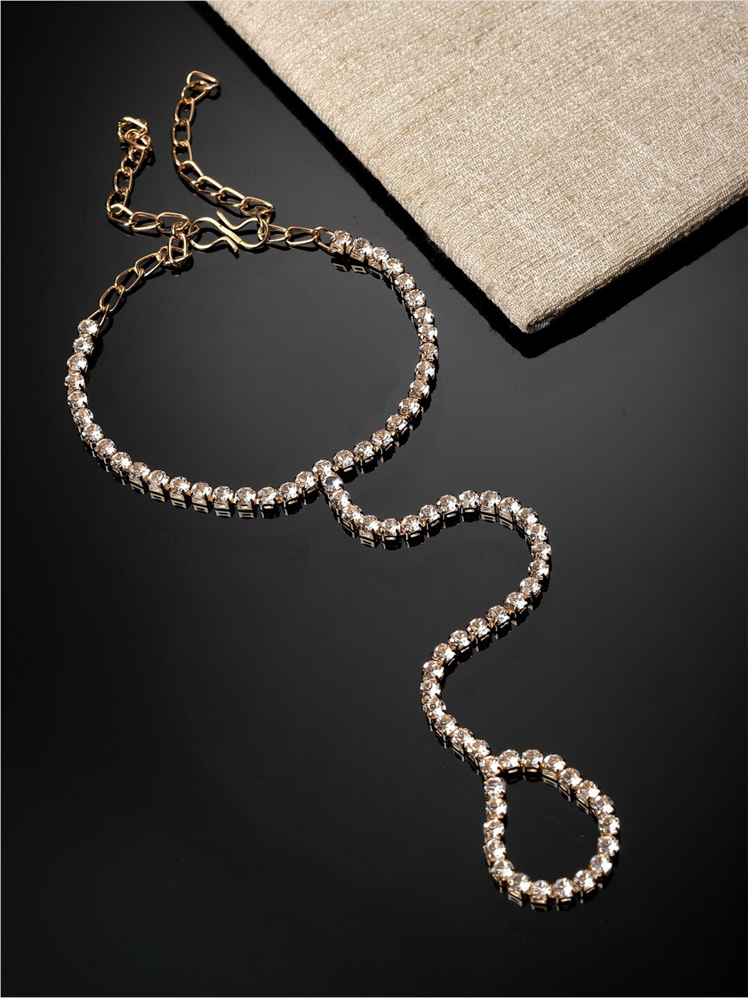 

Sanjog Gold-Plated American Diamond Ring Bracelet