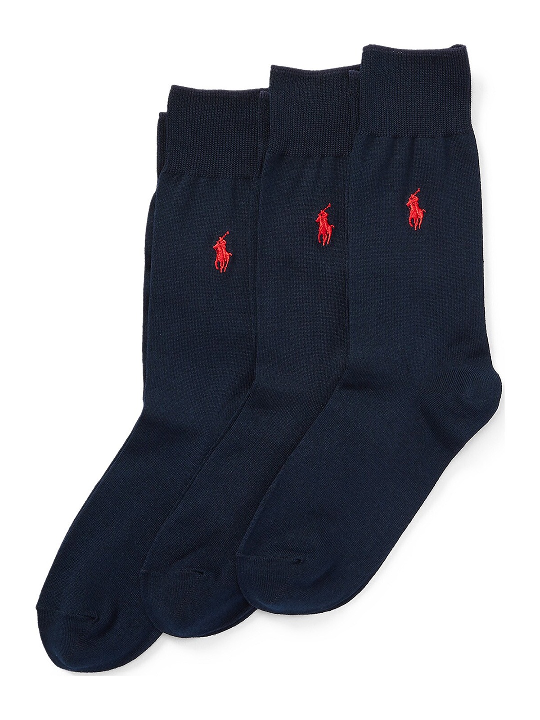 

Polo Ralph Lauren Men Pack Of 3 Brand Logo Embroidered Cotton Above Ankle Socks, Navy blue