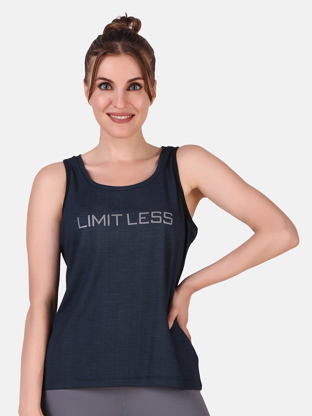 

PERFKT-U Typography Printed Scoop Neck Tank Top, Blue