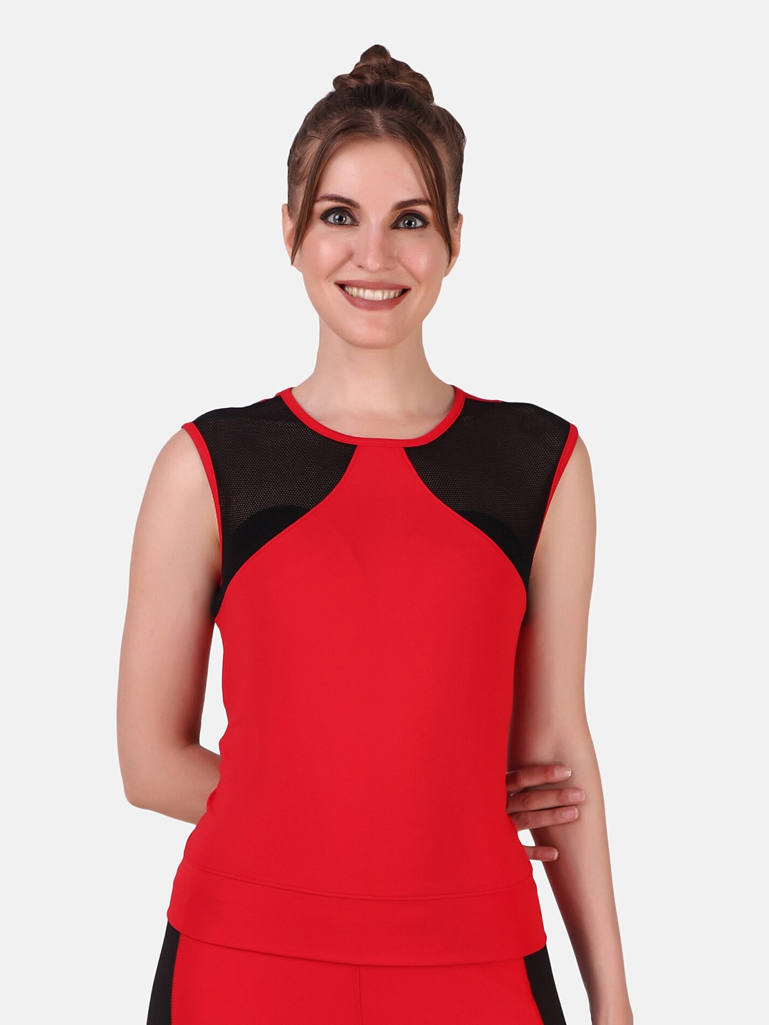 

PERFKT-U Colourblocked Round Neck Top, Red