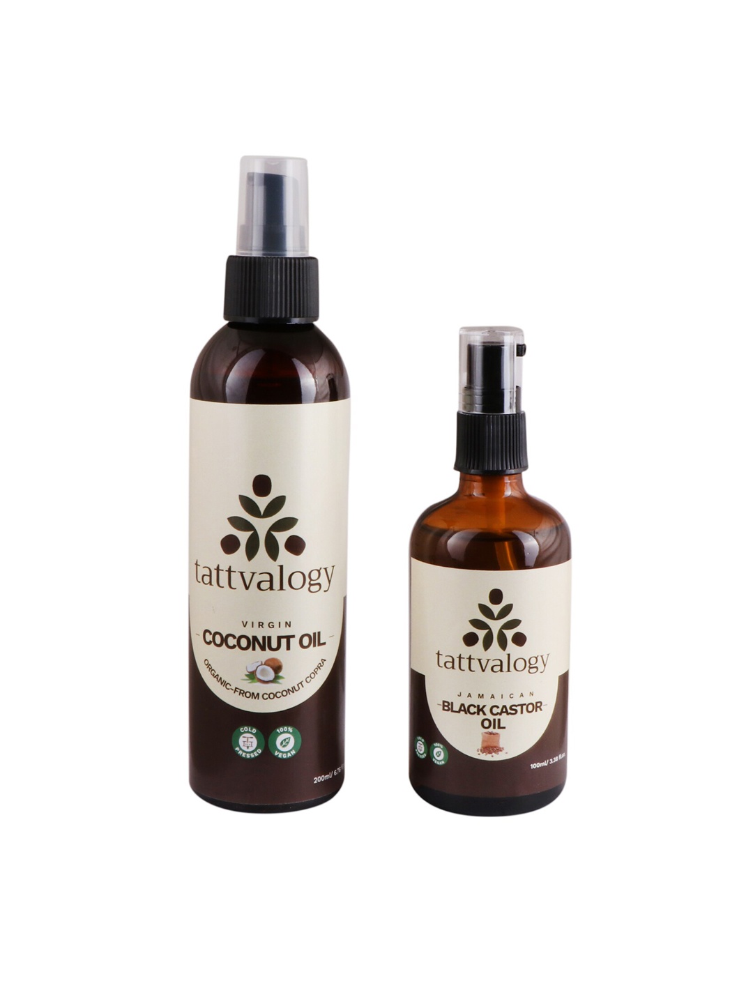 

Tattvalogy Set of Virgin Coconut 200 ml & Jamaican Black Castor Hair Oils 100 ml, Off white