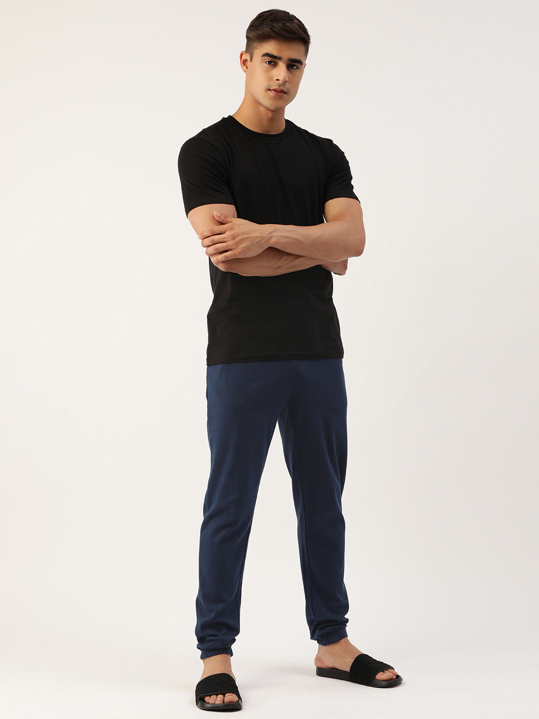 

ETC Men Solid Mid-Rise Pure Cotton Lounge Pants, Navy blue