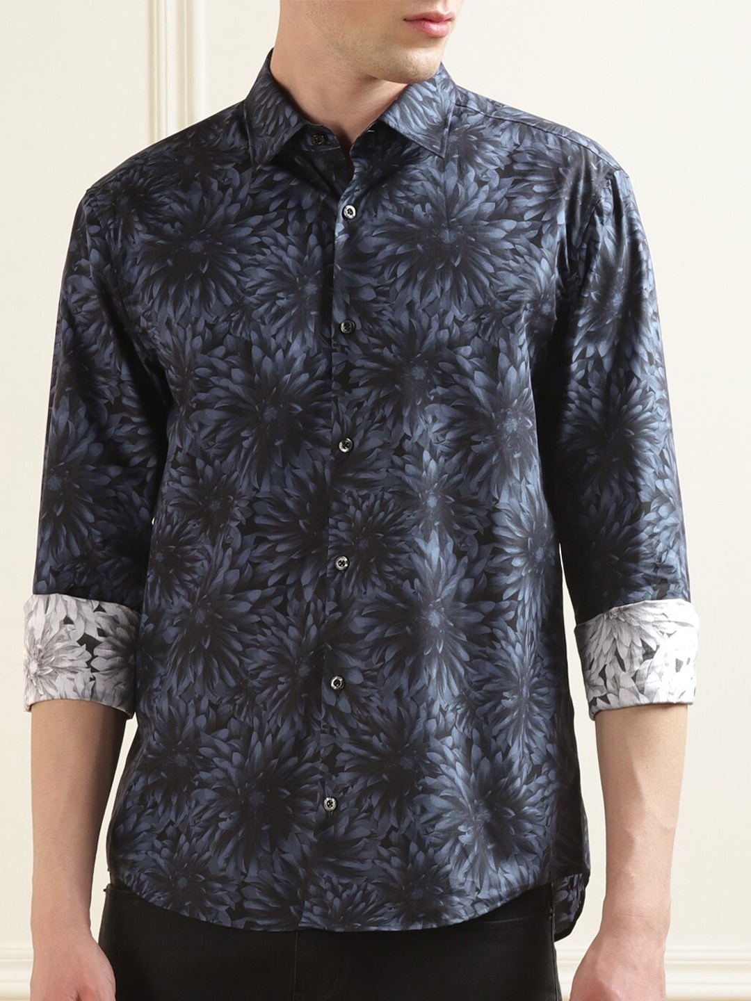 

HUGO Floral Printed Pure Cotton Casual Shirt, Navy blue