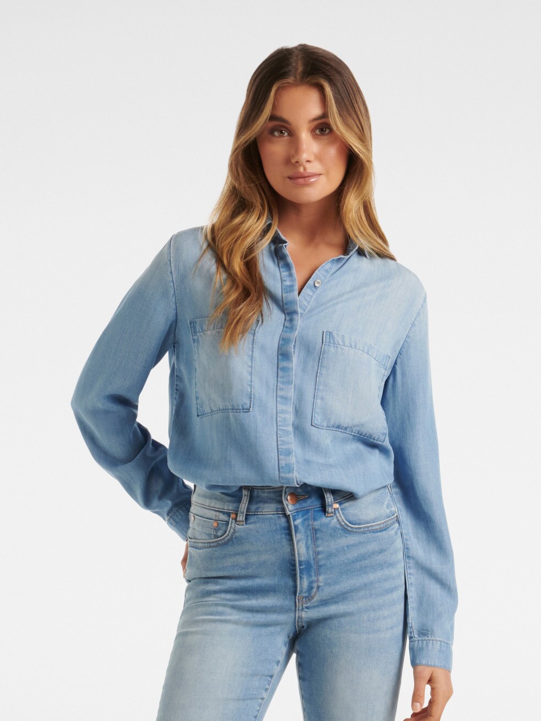 

Forever New Spread Collar Casual Shirt, Blue