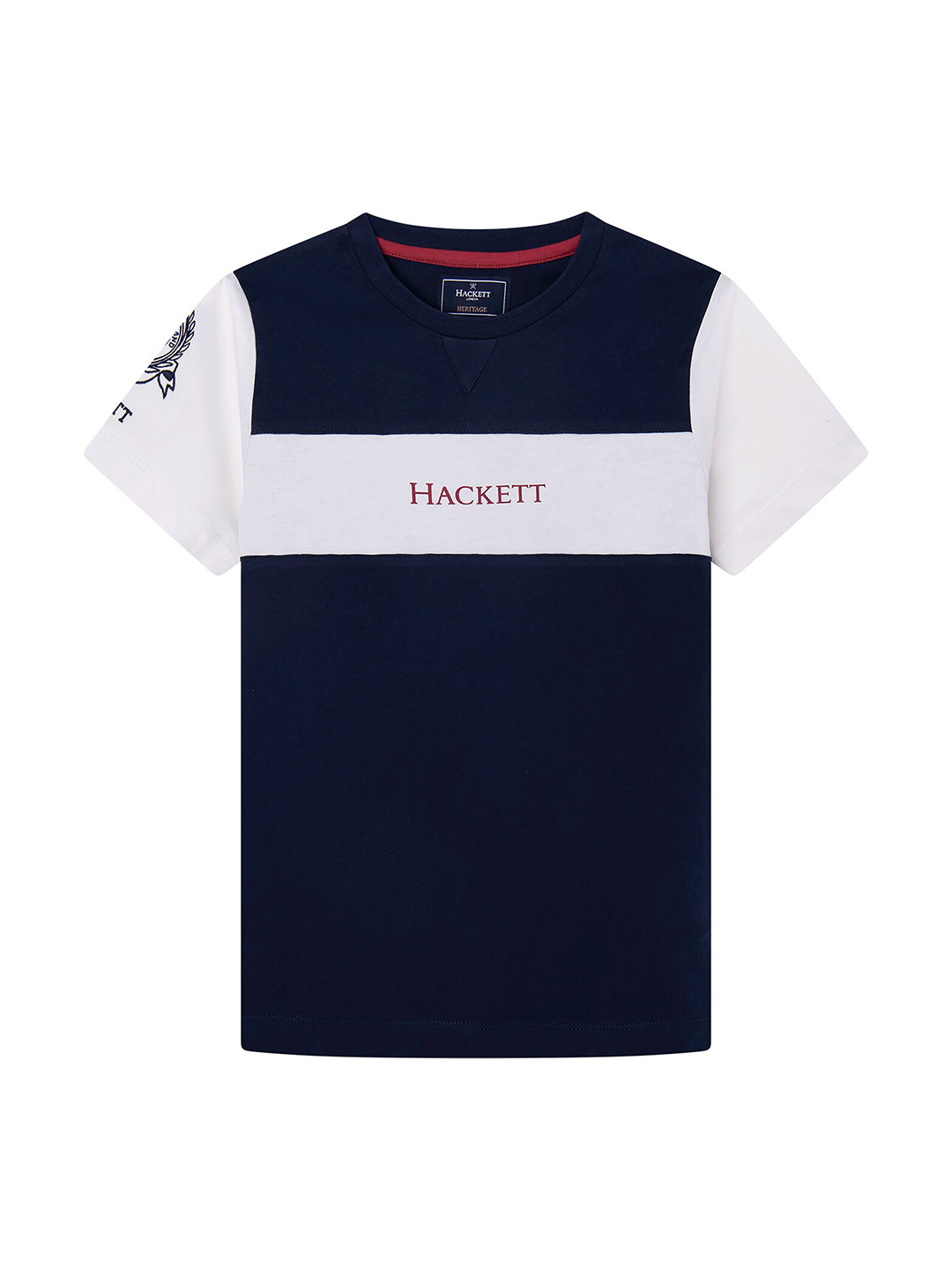 

HACKETT LONDON Boys Colourblocked Pure Cotton T-Shirt, Navy blue