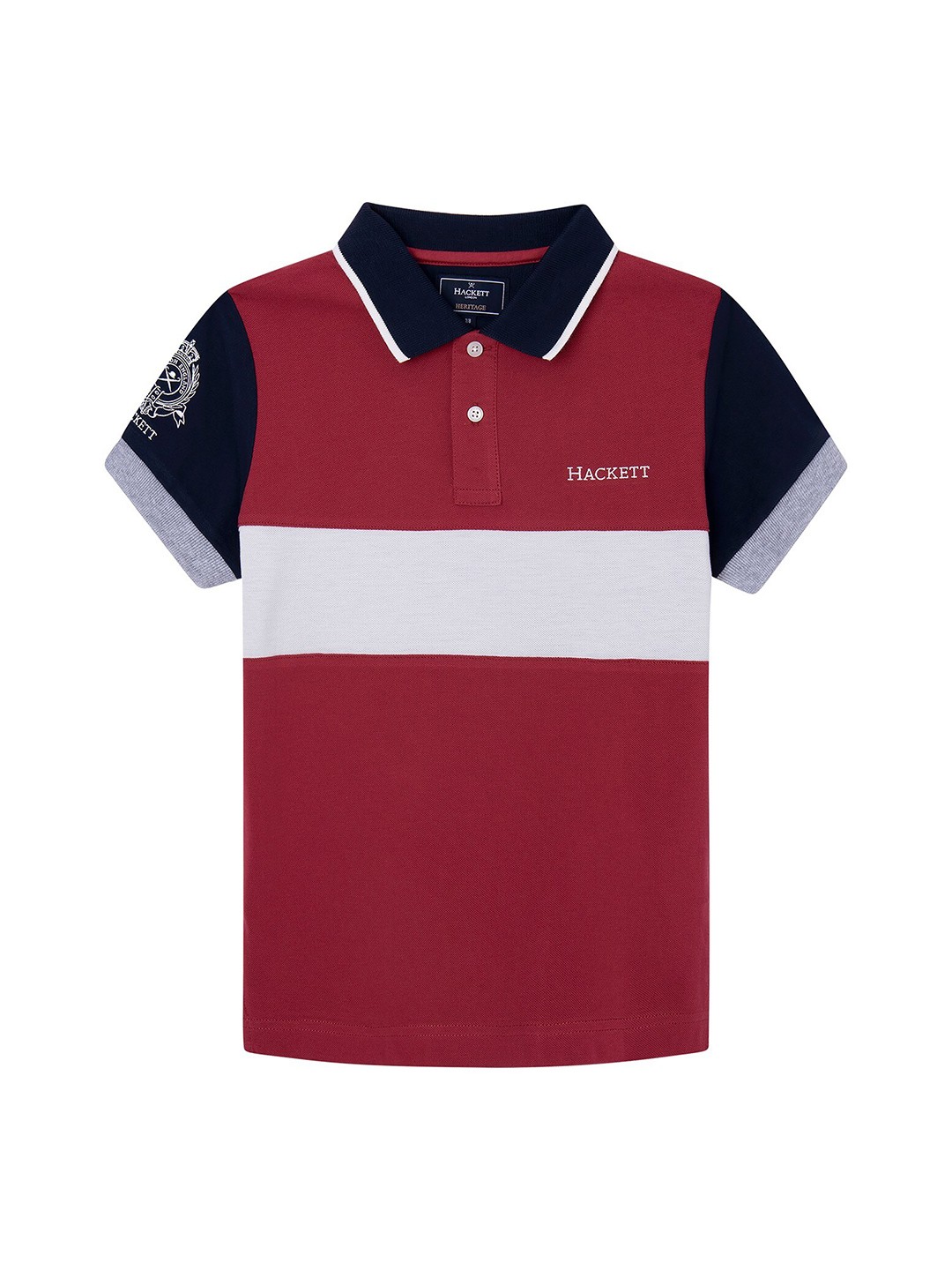 

HACKETT LONDON Boys Colourblocked Polo Collar Pure Cotton T-shirt, Red