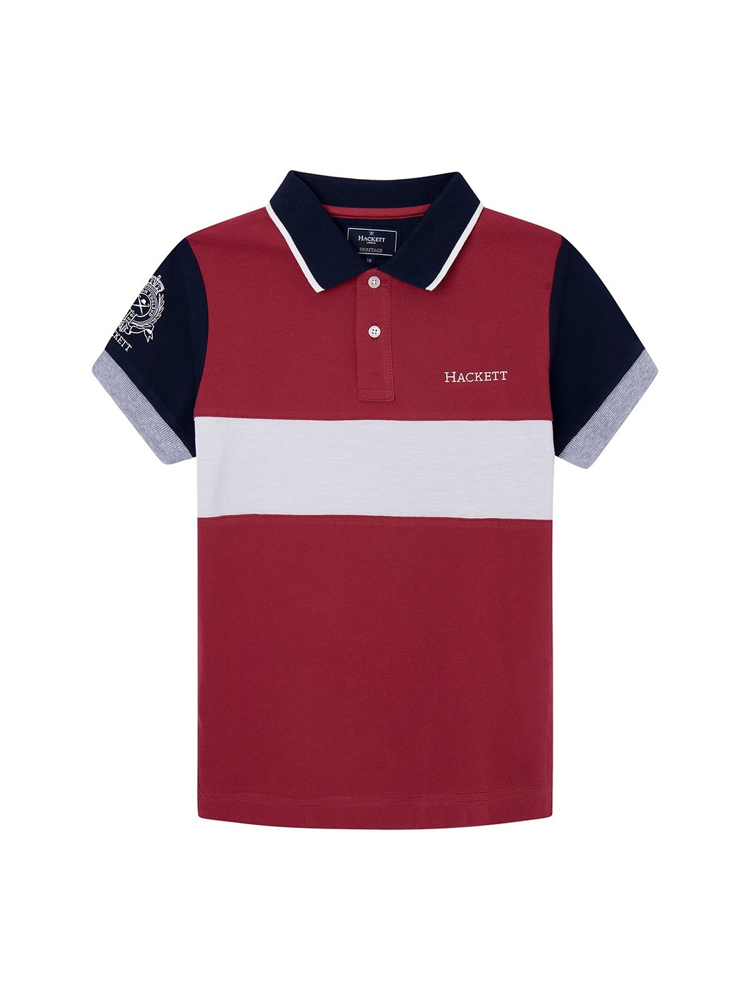 

HACKETT LONDON Boys Colourblocked Polo Collar Pure Cotton T-Shirt, Maroon