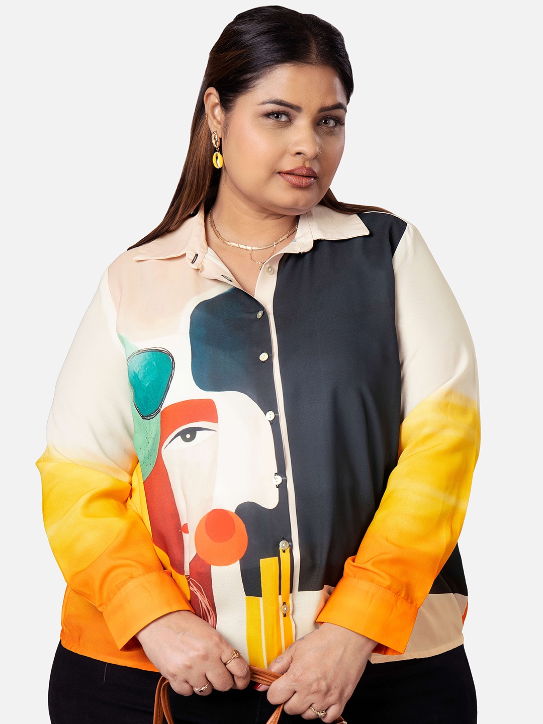

NEOFAA Plus Size Graphic Printed Casual Shirt, Orange