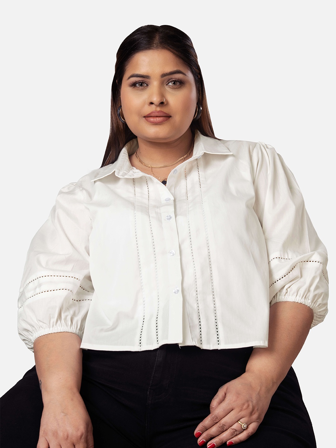 

NEOFAA Plus Size Spread Collar Cotton Casual Shirt, White