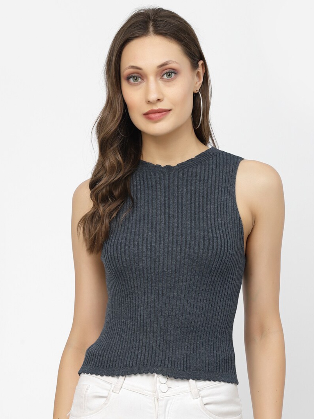 

Kalt Sleeveless Cotton Fitted Top, Blue