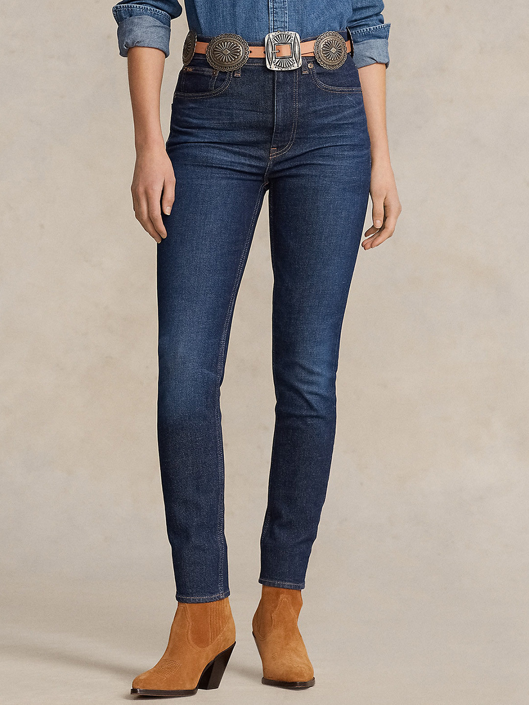 

Polo Ralph Lauren Women Dark Wash High-Rise Skinny Jean, Blue