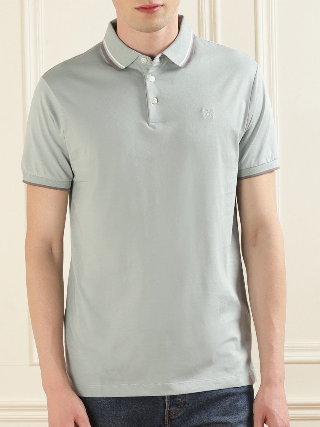 

HACKETT LONDON Solid Polo Collar Pure Cotton T-shirt, Grey