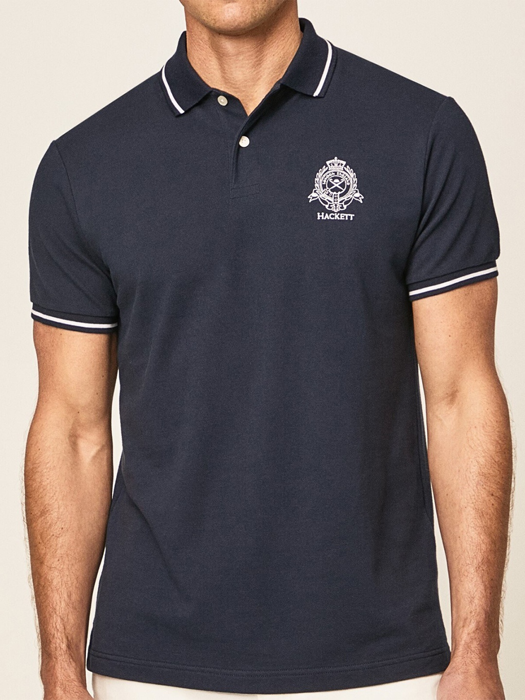 

HACKETT LONDON Polo Collar Pure Cotton T-Shirt, Navy blue