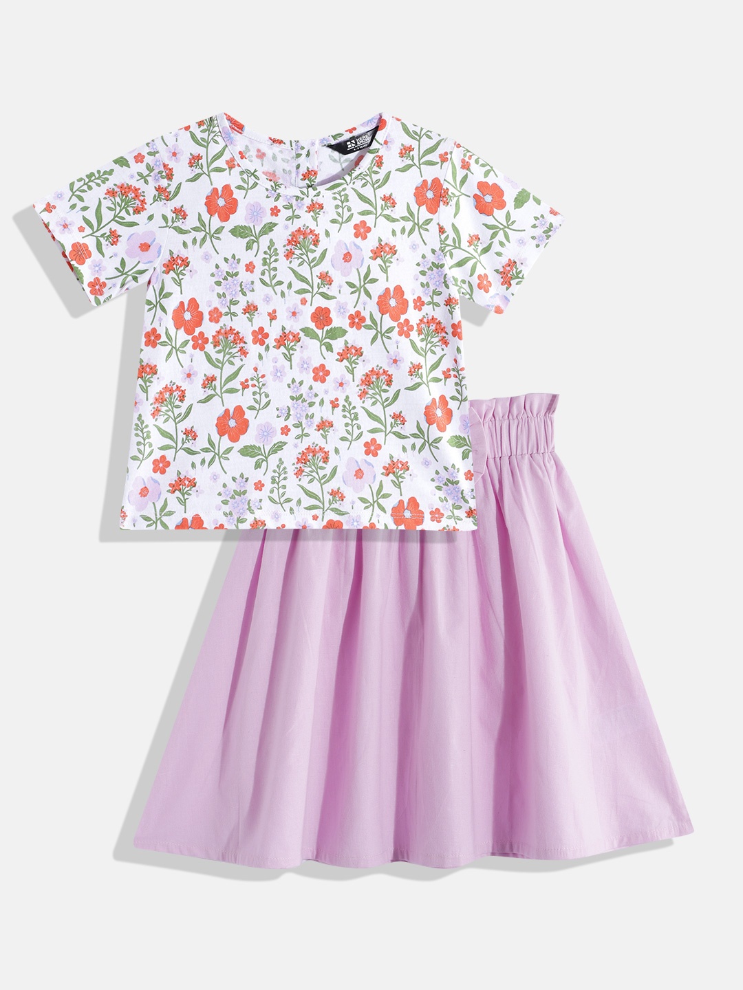 

HERE&NOW Girls Pure Cotton Top With Skirt Co-Ords, White