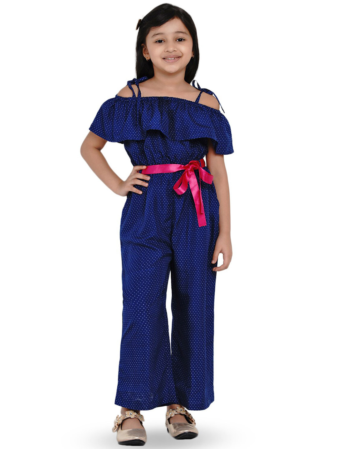 

Bitiya by Bhama Girls Polka Dots Printed Basic Jumpsuit, Blue