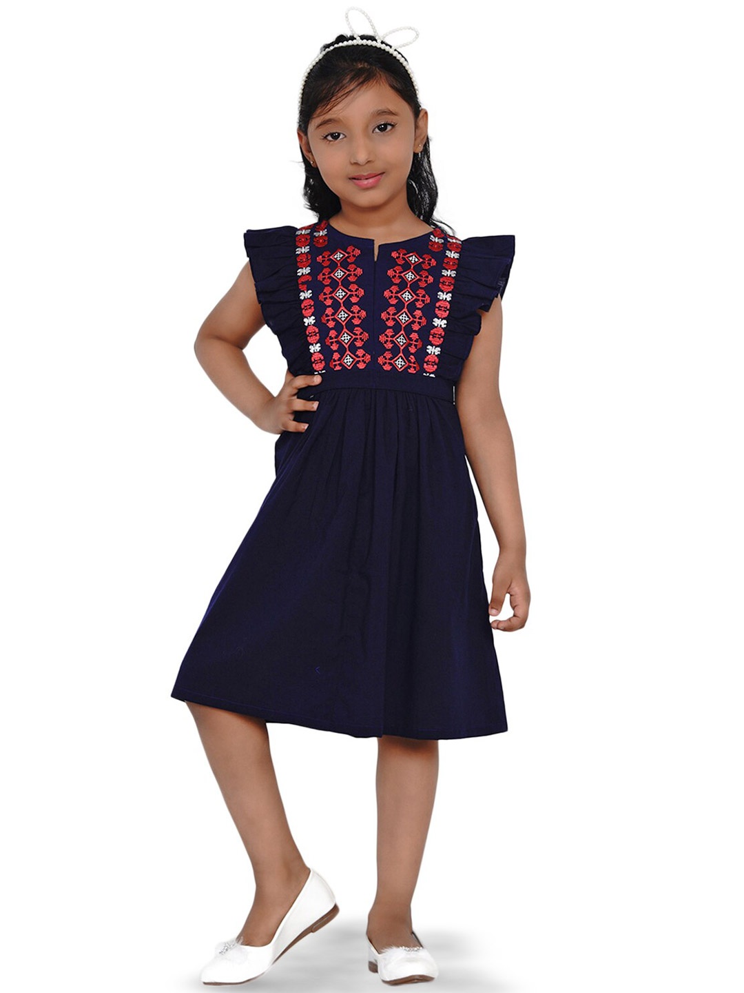 

Bitiya by Bhama Embroidered Fit & Flare Dress, Navy blue