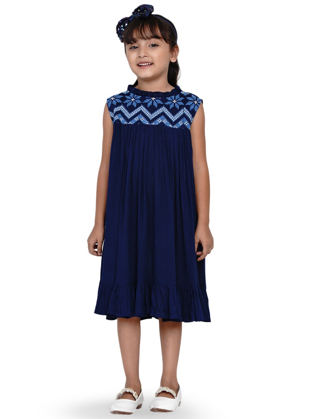 

Bitiya by Bhama Girls Embroidered A-Line Midi Dress, Navy blue