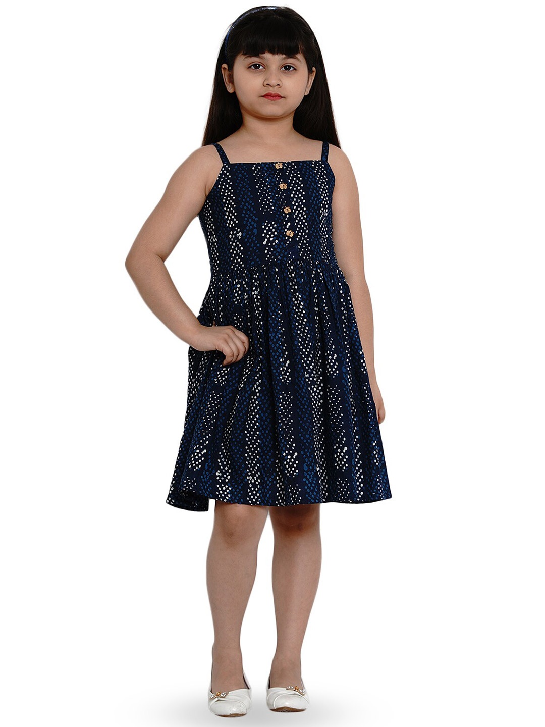 

Bitiya by Bhama Girls Printed Fit & Flare Dress, Navy blue