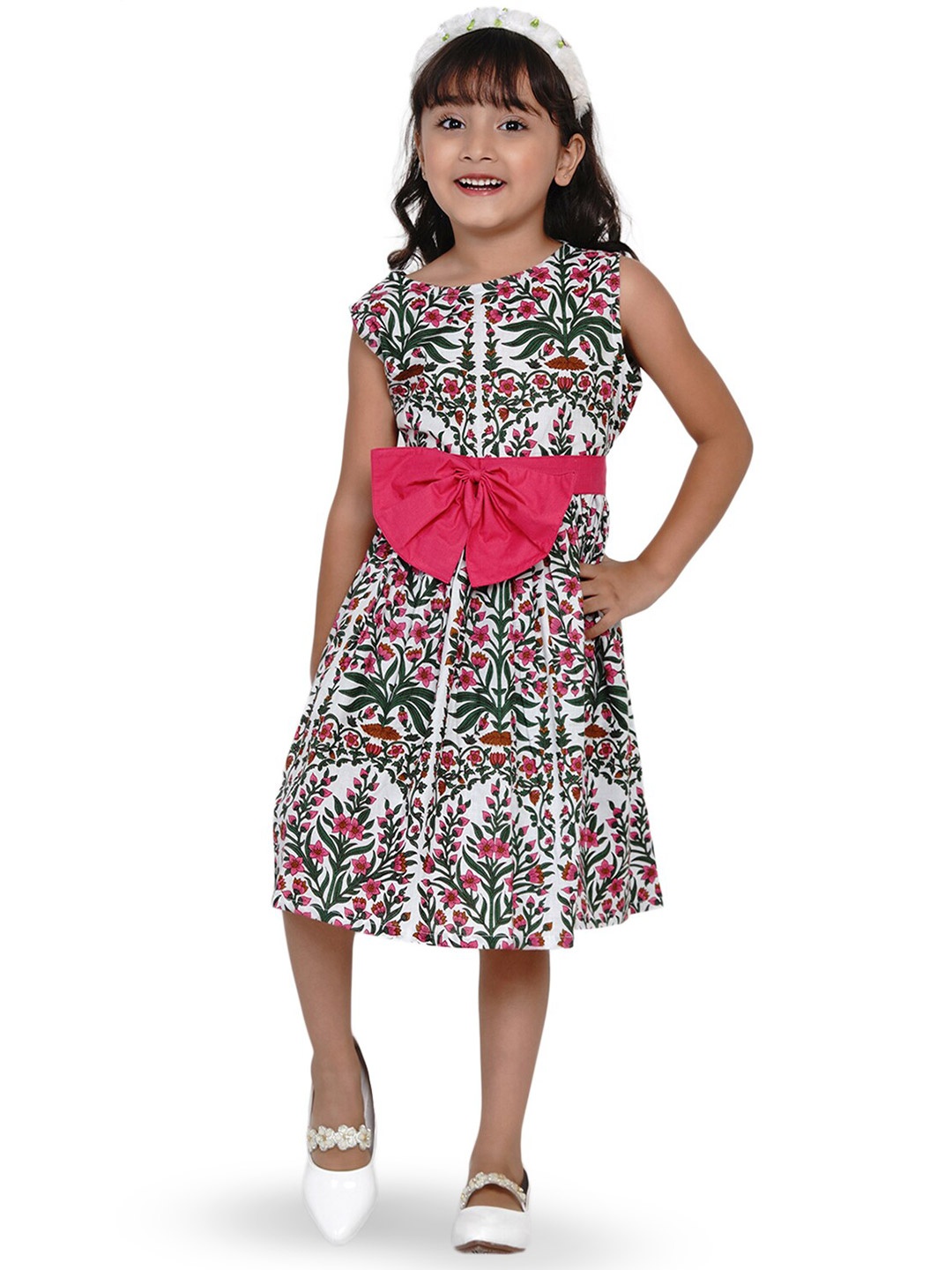 

Bitiya by Bhama Girls Print Fit & Flare Dress, White