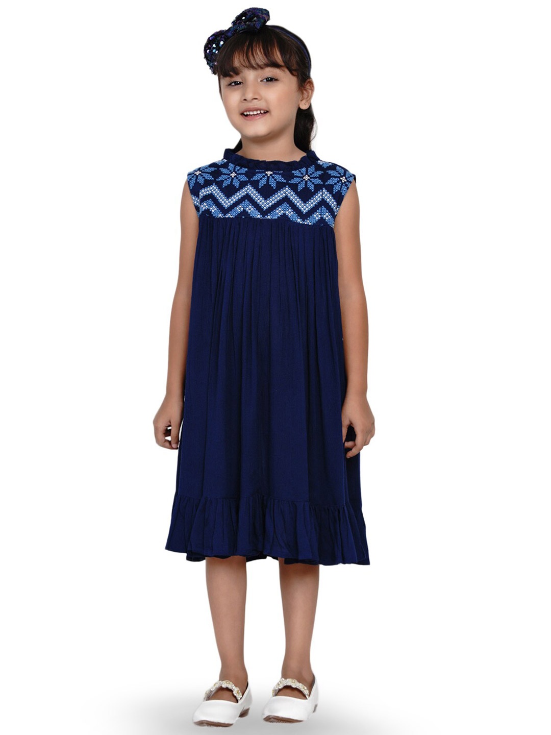 

Bitiya by Bhama Girls Embroidered A-Line Midi Dress, Navy blue