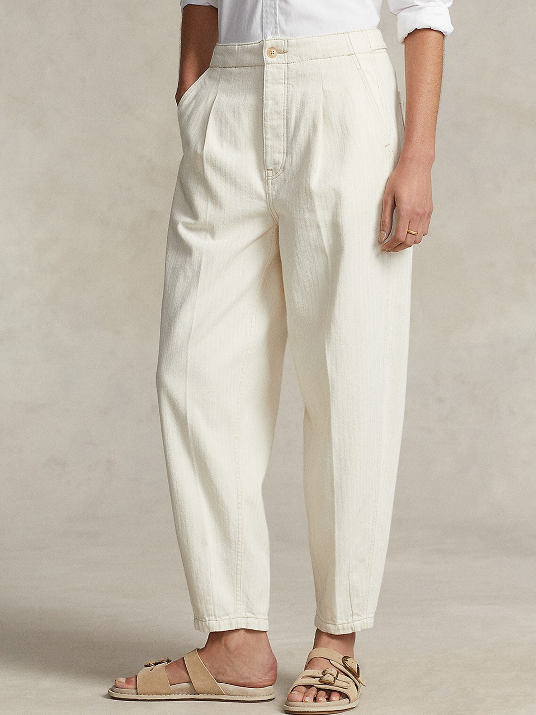 

Polo Ralph Lauren Women Relaxed-Fit Herringbone Trousers, Cream