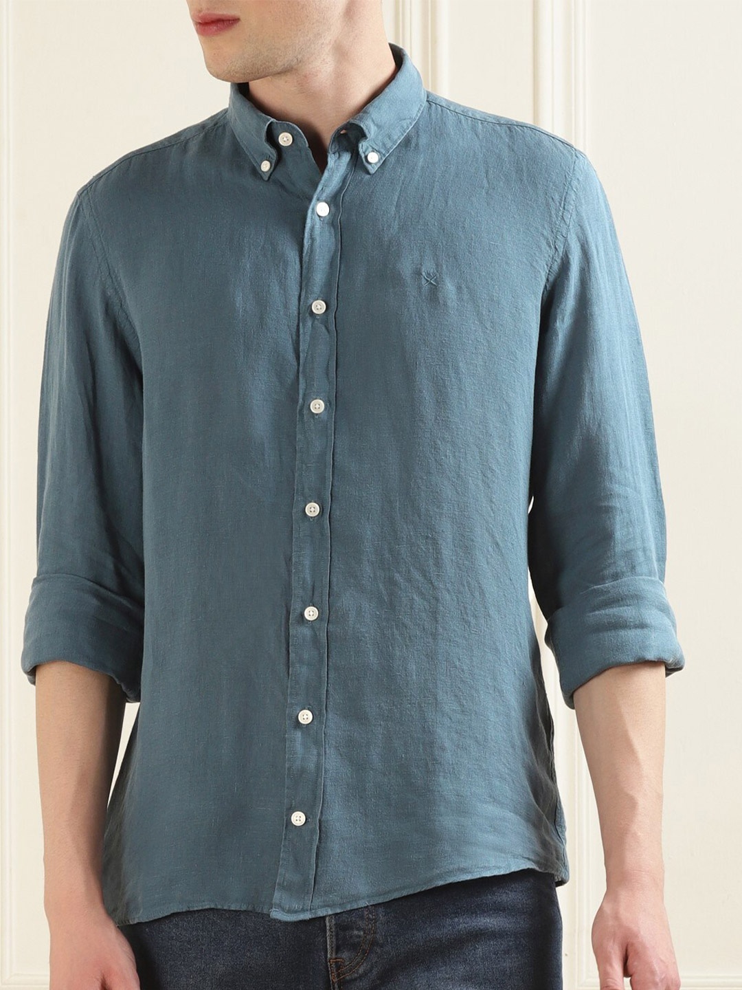 

HACKETT LONDON Button-Down Collar Long Sleeves Pure Cotton Casual Shirt, Teal