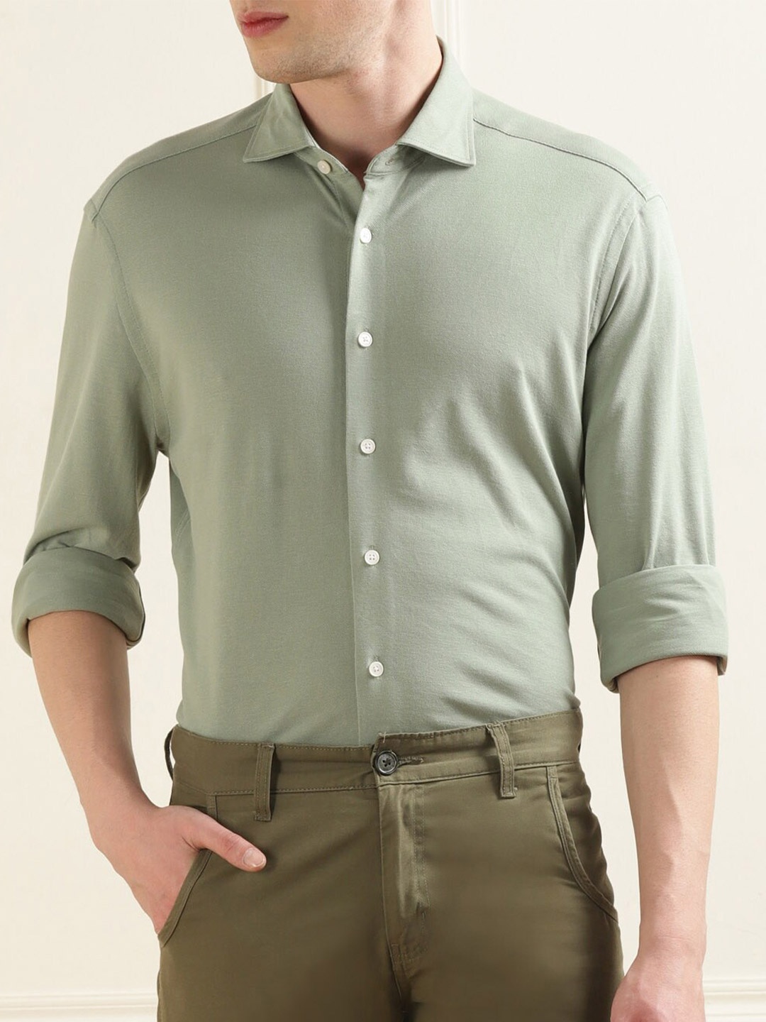 

HACKETT LONDON Cutaway Collar Pure Cotton Casual Shirt, Green