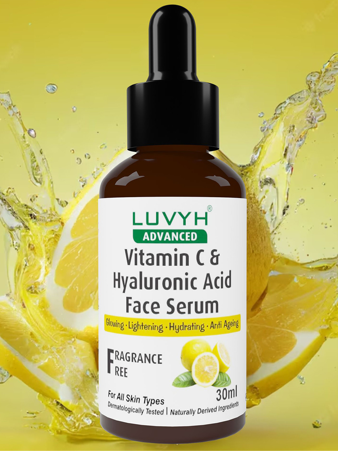 LUVYH Fragrance Free Vitamin C & Hyaluronic Acid Face Serum for Anti Ageing - 30 ml