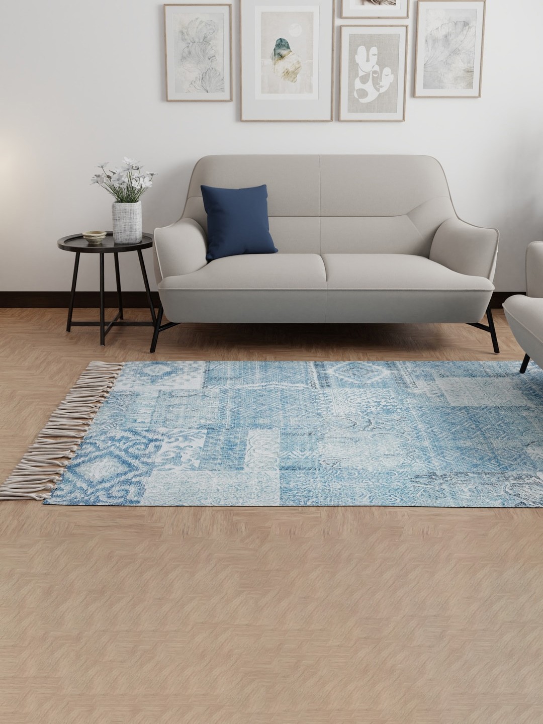 

HOUMN Uplift Blue & White Digital Printed Cotton Dhurrie