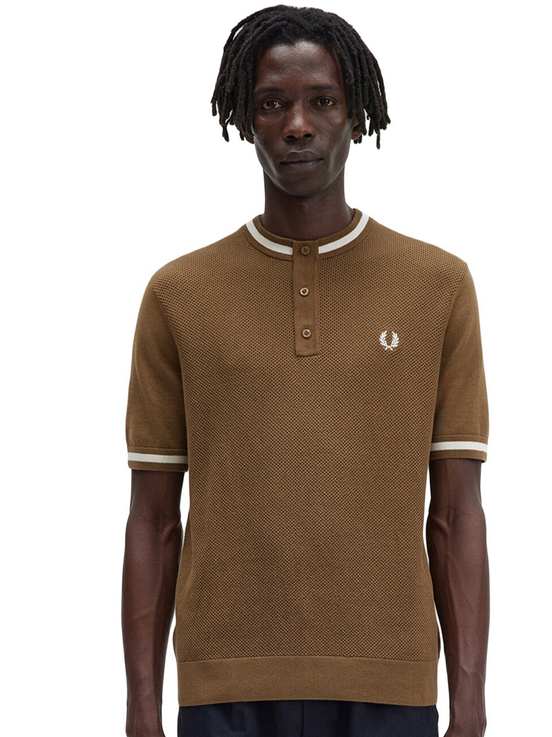 

Fred Perry Henley Neck Pure Cotton T-shirt, Brown