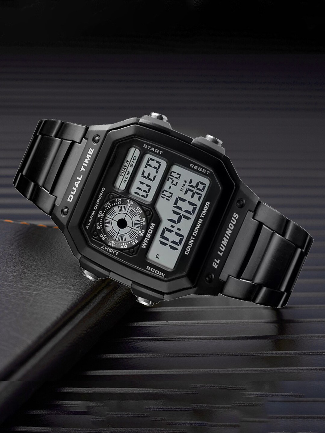 

Shocknshop Dial & Stainless Steel Straps Digital Chronograph Watch WCH53Black, Black