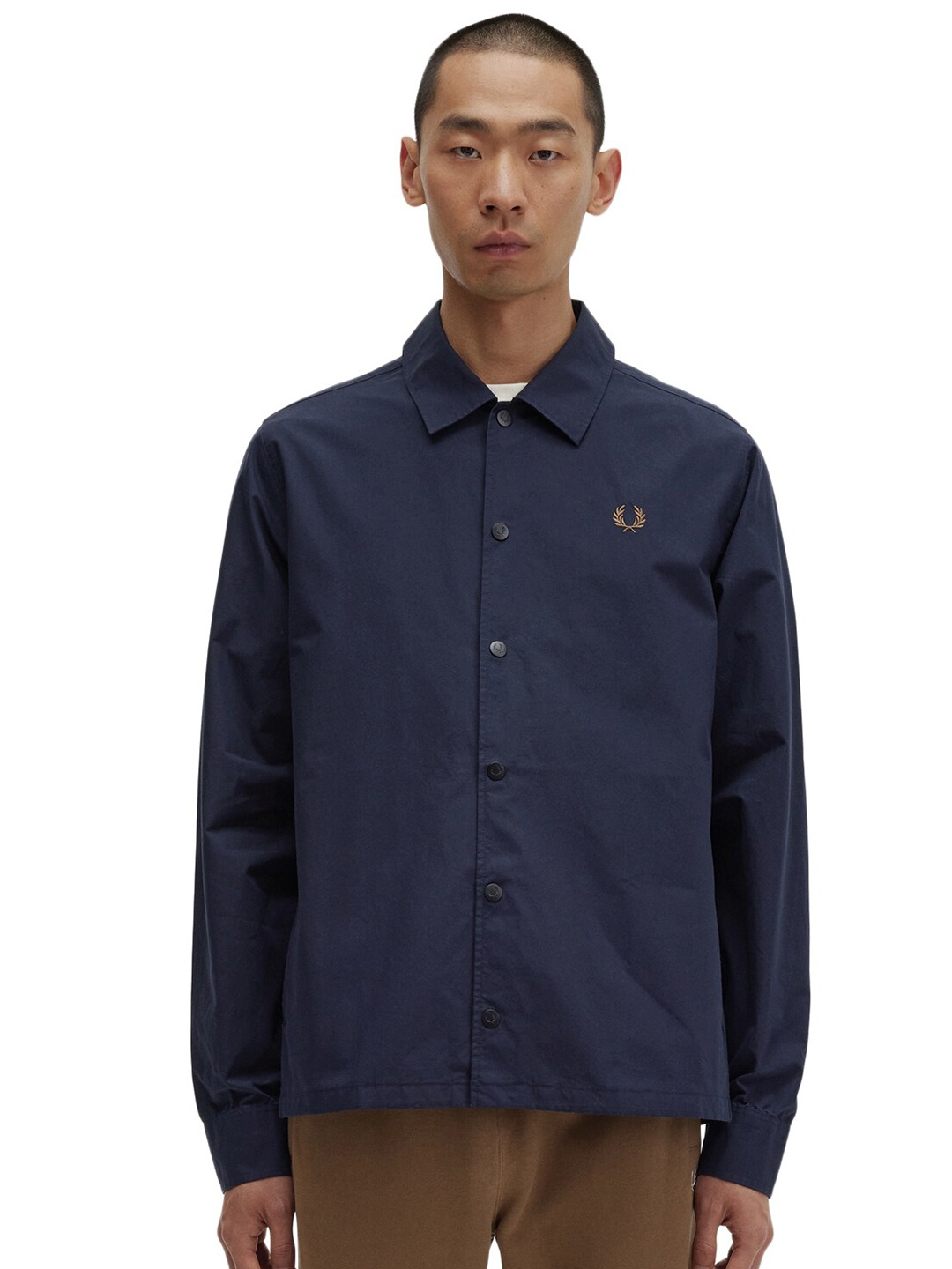 

Fred Perry Spread Collar Long Sleeves Pure Cotton Casual Shirt, Navy blue