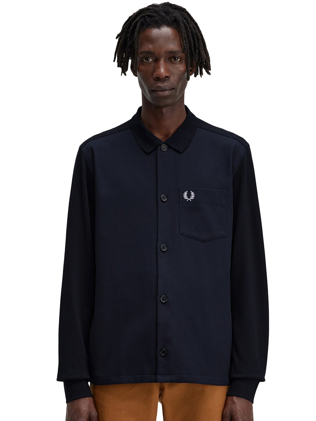 

Fred Perry Self Design Spread Collar Pure Cotton Casual Shirt, Navy blue