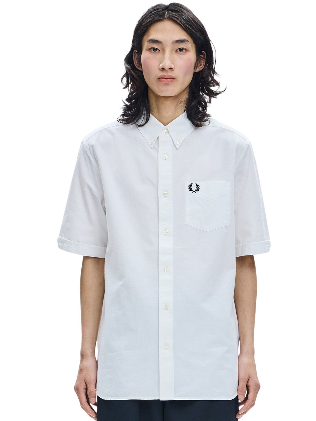 

Fred Perry Spread Collar Short Sleeves Cotton Casual Shirt, White