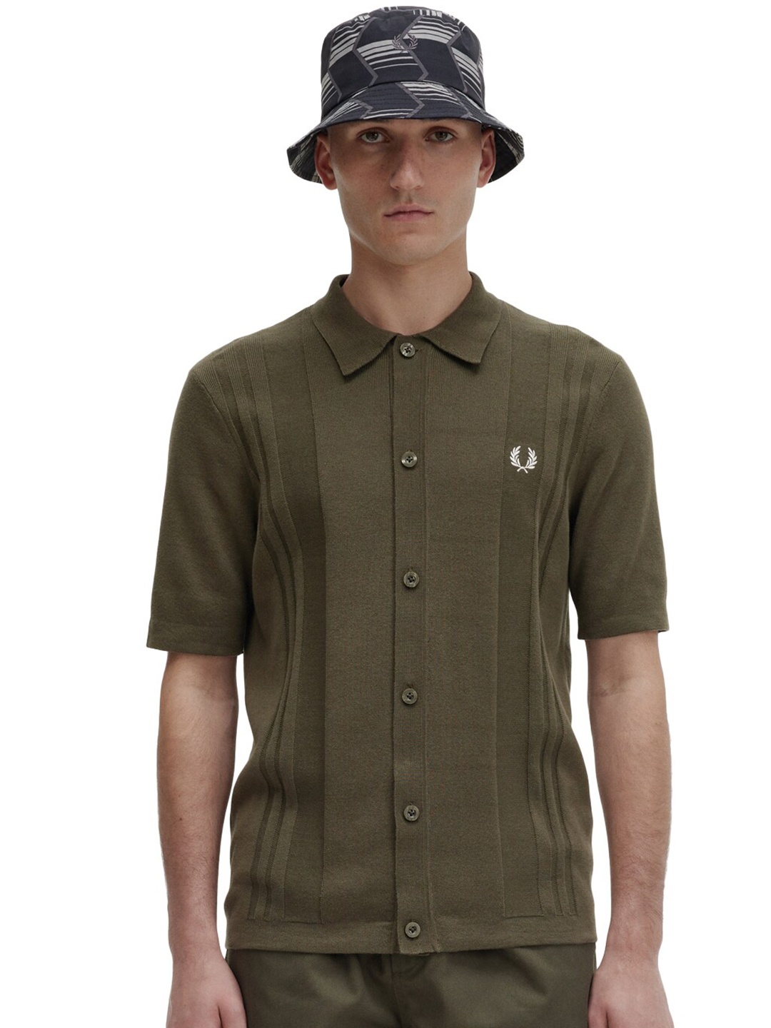 

Fred Perry Self Design Spread Collar Pure Cotton Casual Shirt, Olive