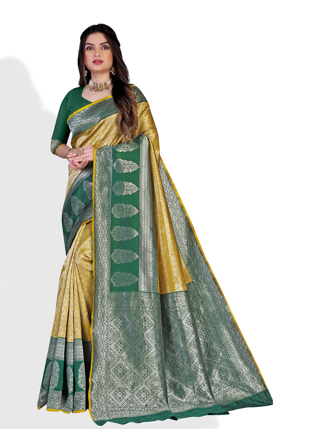 

N N ENTERPRISE Woven Design Zari Pure Silk Banarasi Saree, Mustard