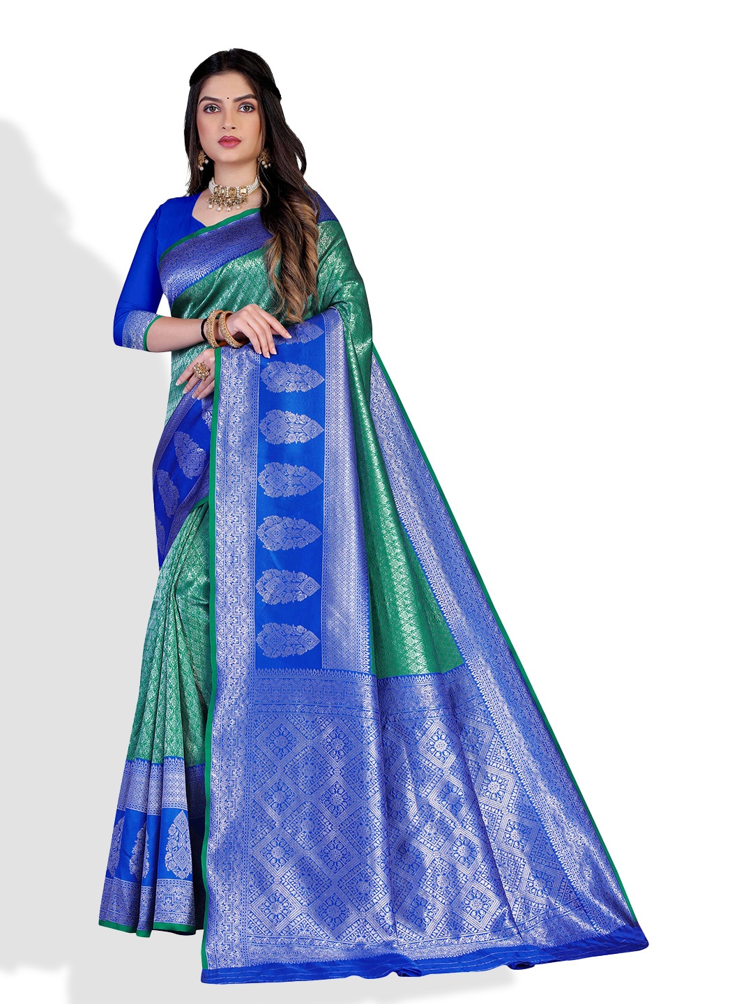 

N N ENTERPRISE Ethnic Motif Woven Design Zari Banarasi Saree, Blue