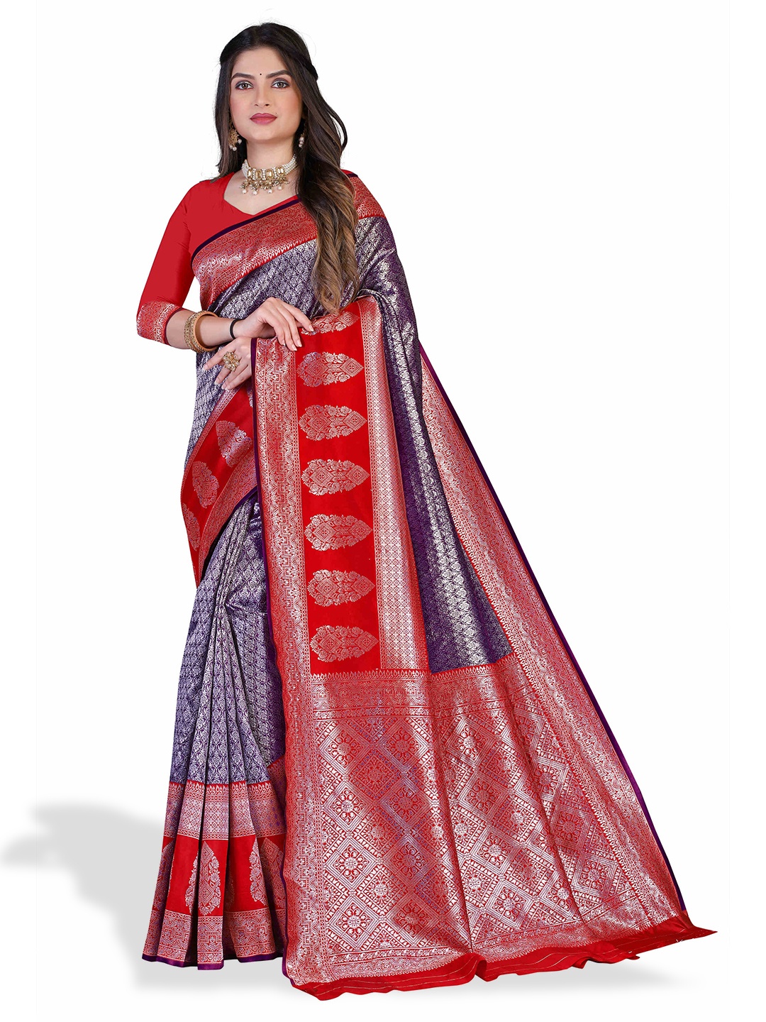 

N N ENTERPRISE Woven Design Zari Pure Silk Banarasi Saree, Purple