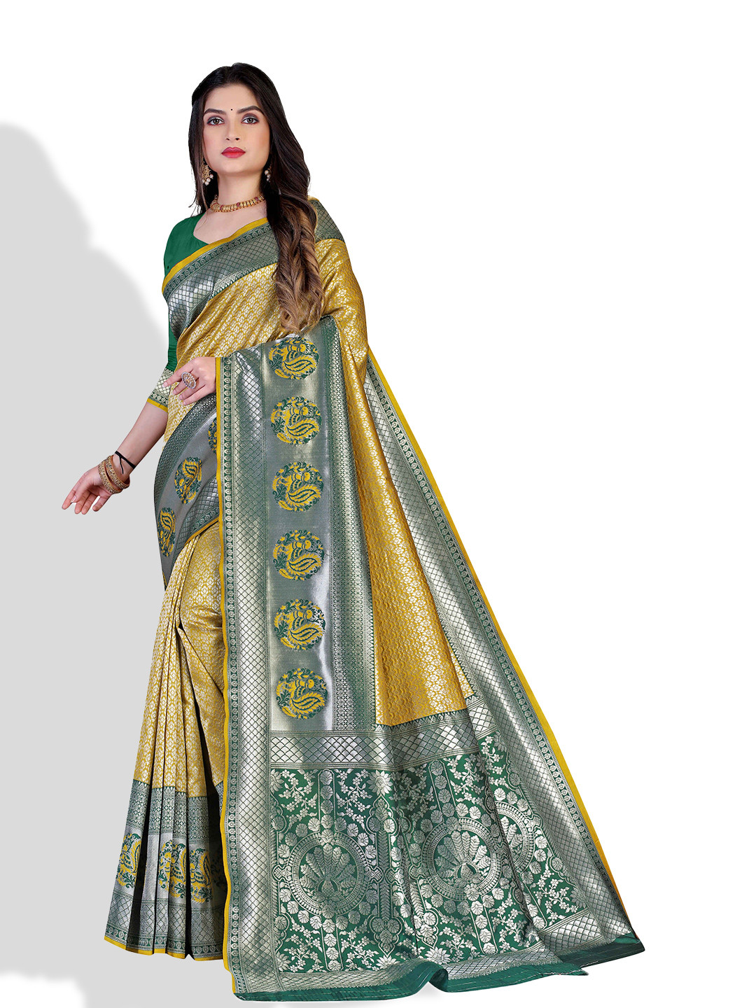 

N N ENTERPRISE Woven Design Zari Art Silk Banarasi Saree, Mustard