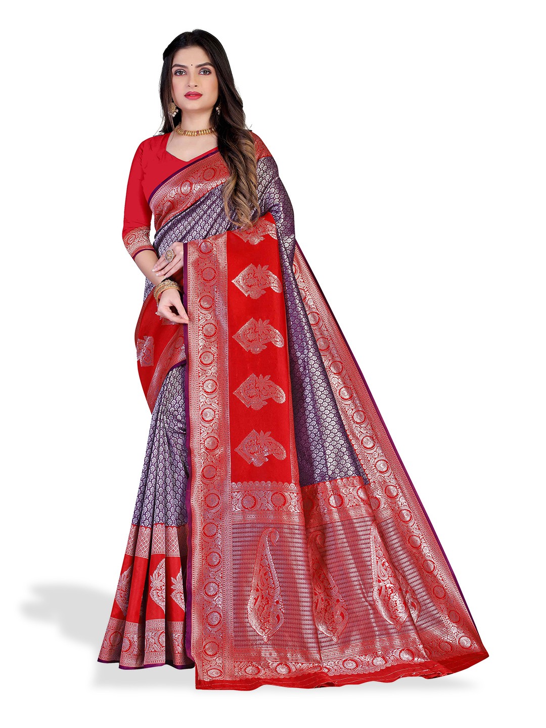 

N N ENTERPRISE Ethnic Motifs Woven Design Zari Pure Silk Banarasi Saree, Red