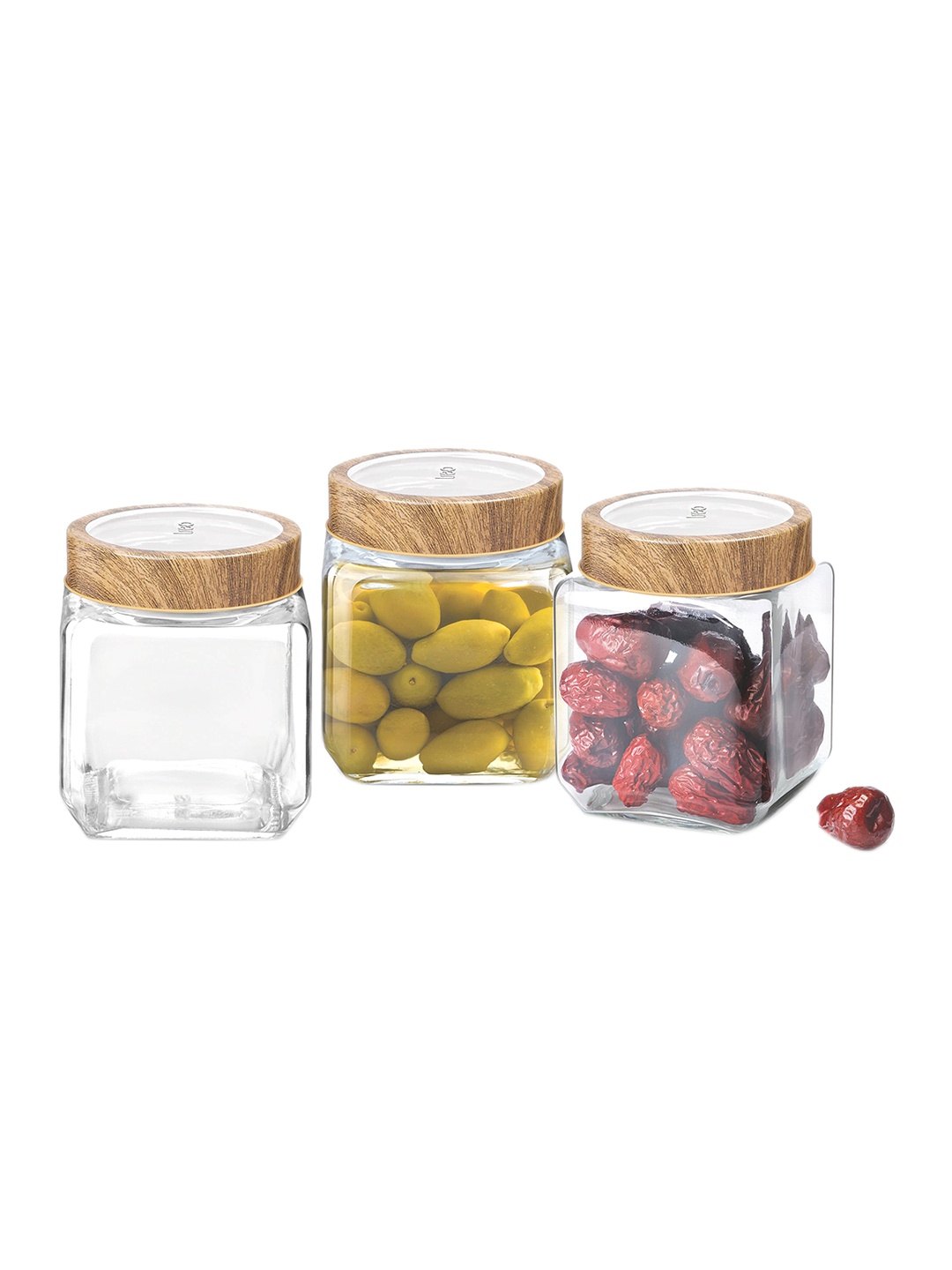 

Treo Woody Cuwood Glass 3 Pieces Transparent Jar 580 ml Each