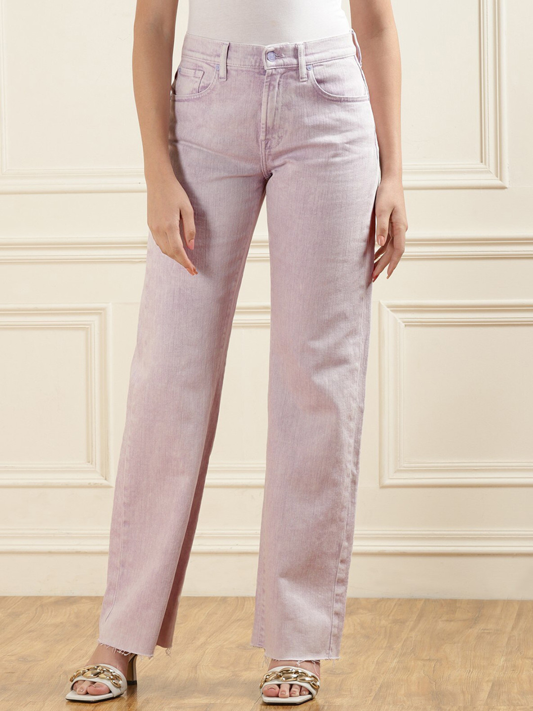 

7 For All Mankind Women Straight Fit Light Fade Stretchable Jeans, Pink