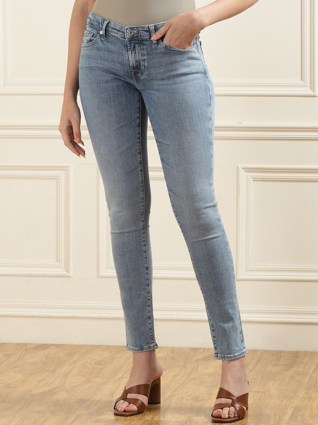 

7 For All Mankind Women Slim Fit Stretchable Jeans, Blue