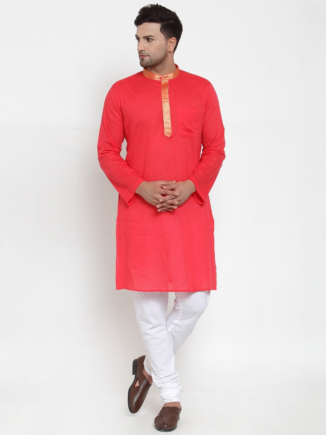 

NEUDIS Mandarin Collar Cotton Regular Kurta, Red