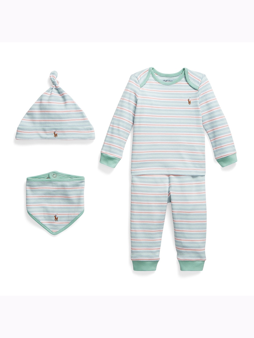 

Polo Ralph Lauren Infants Set of 3 Cotton Interlock Baby Apparel Gift Set, Blue