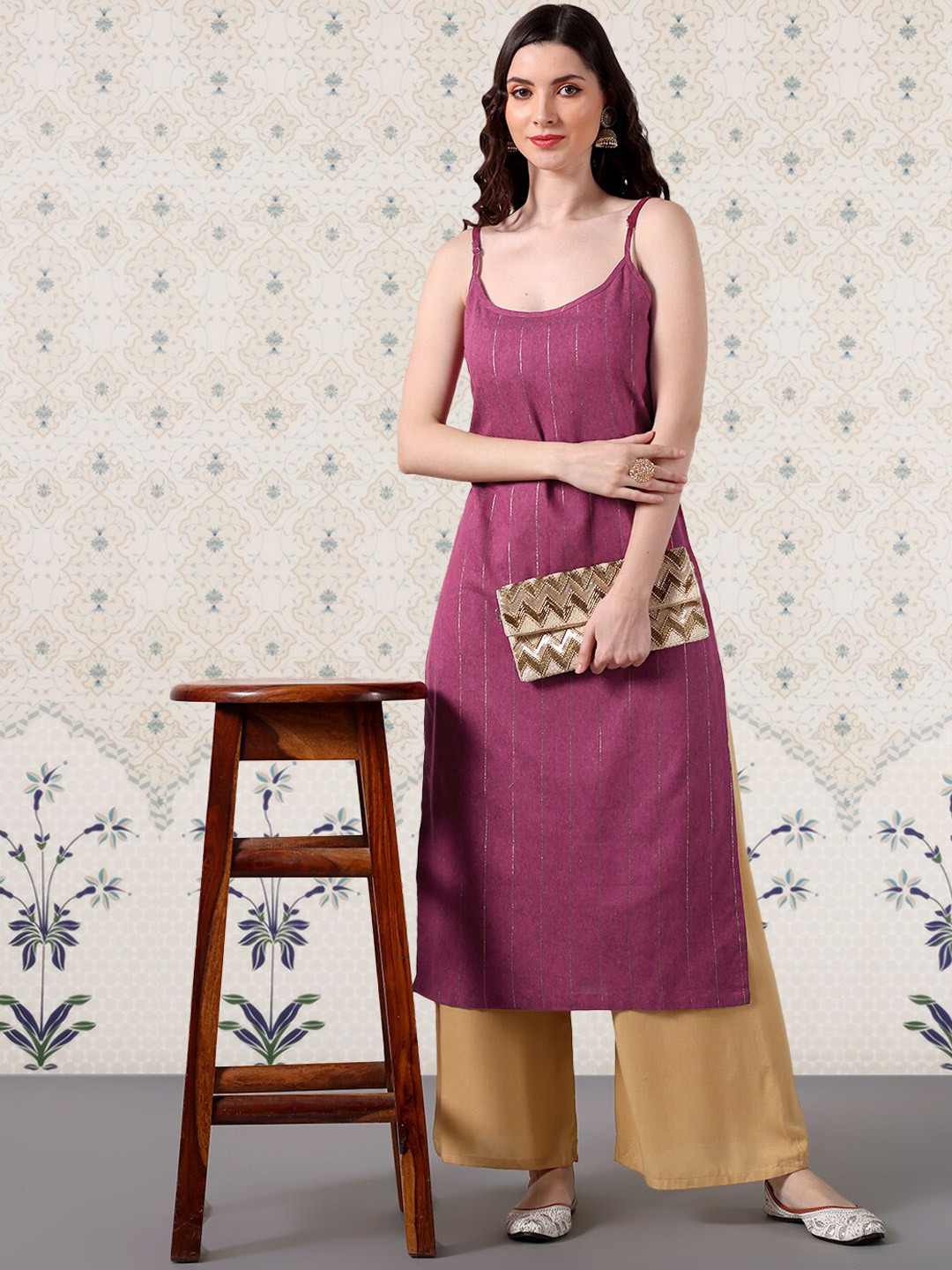 

Ode by House of Pataudi Jari Lining Pattern Kurta, Purple