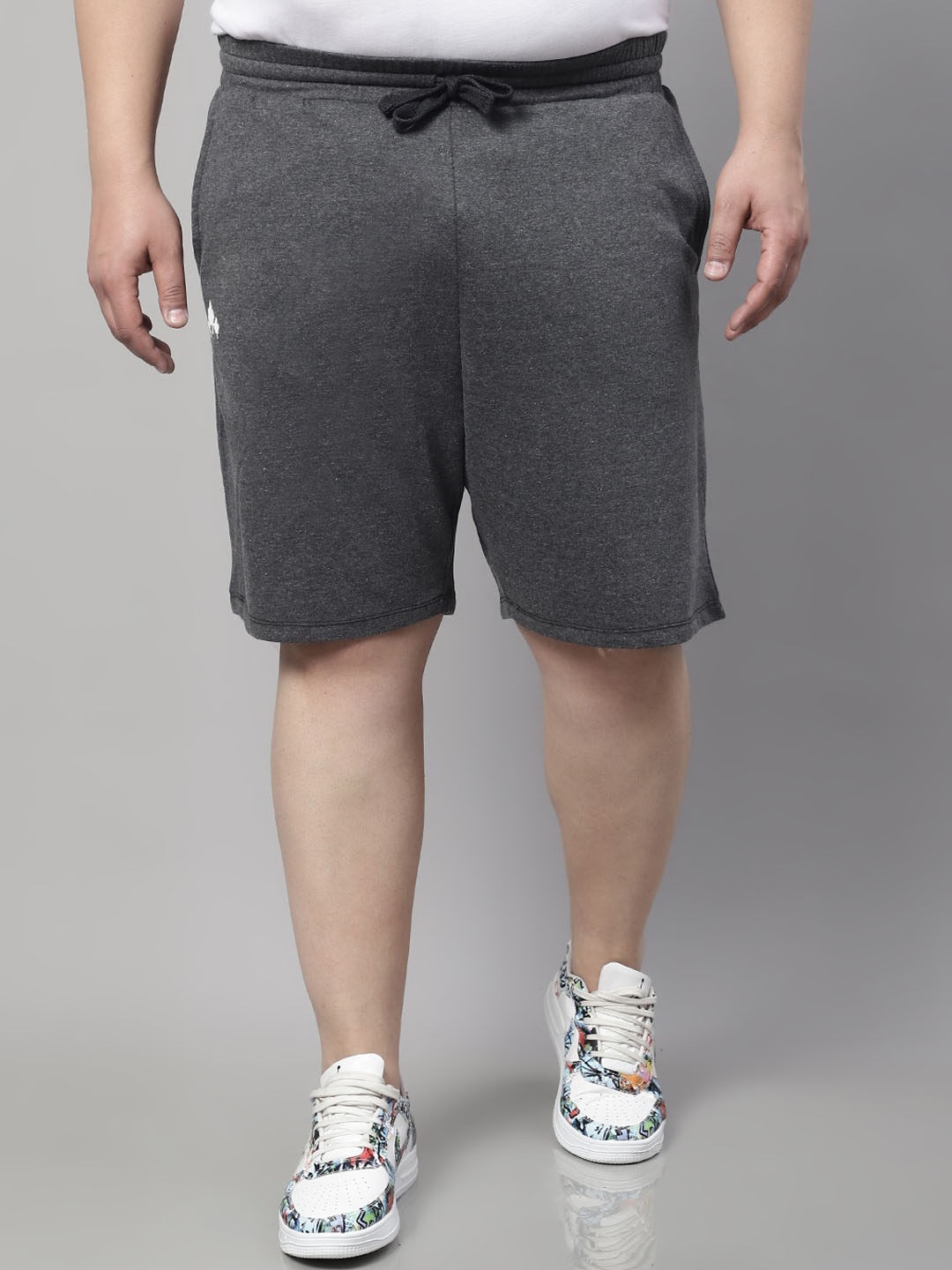 

Rute Plus Size Men Mid Rise Cotton Shorts, Grey melange